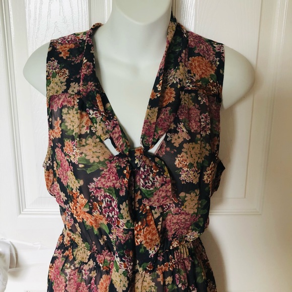 Lush by Nordstroms Sleeveless Peplum Dress Summer Purple Tan Floral Dress Large - Picture 4 of 6